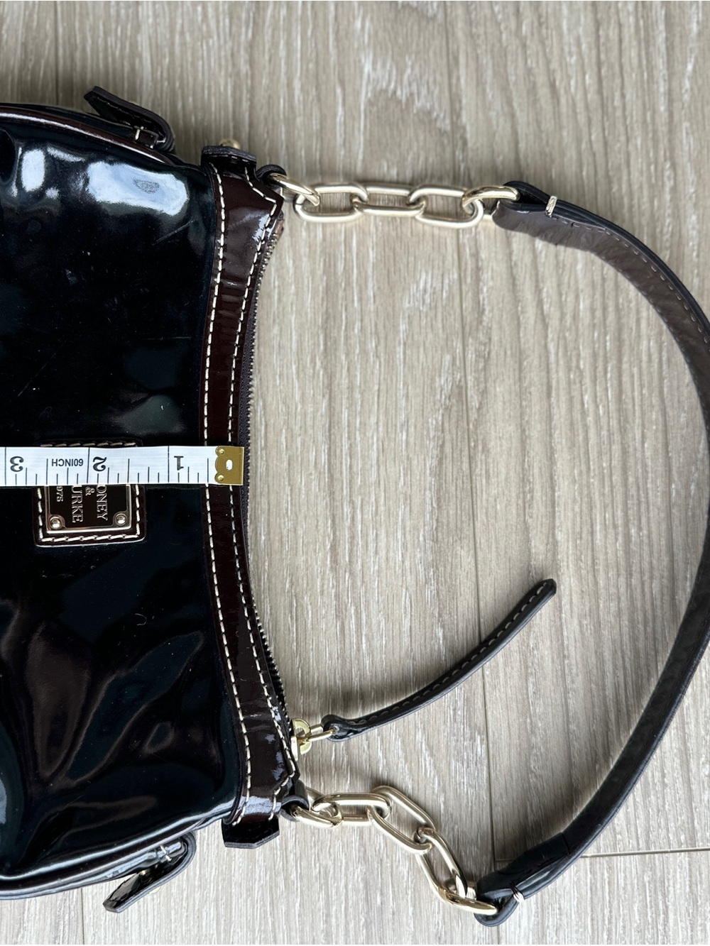 Dooney & Bourke Black Patent Shoulder Bag with Gold Hardware - Picture 4 of 11